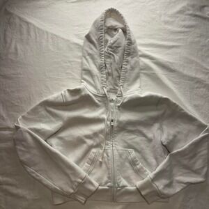 Hollister Full-Zip Cropped Hoodie White Sz M